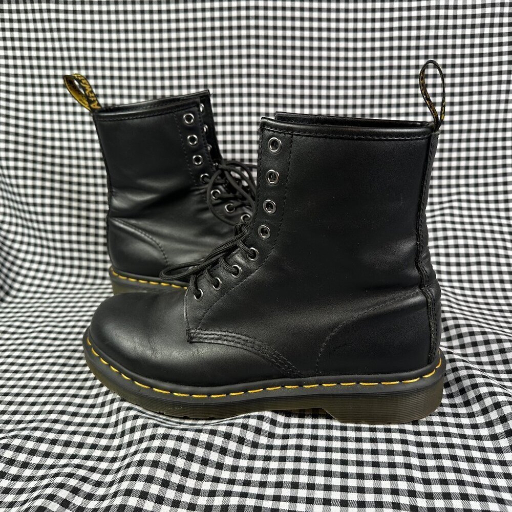 Dr Martens Black Yellow Stitch 1460 Combat Lace Up Boot Goth Punk Women's 9